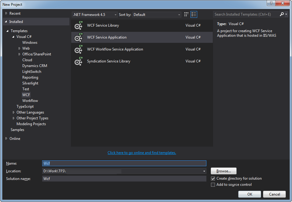 Creating a new WCF project.